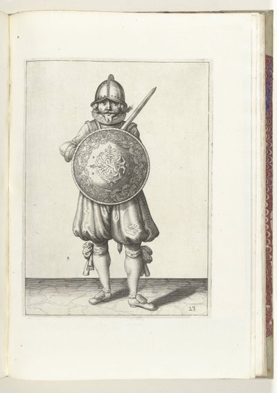 The Exercise with Shield and Pike: The Soldier Standing at Rest with His Rapier Resting on the Left Shoulder Behind the Shield, 1618 by Adam van Breen