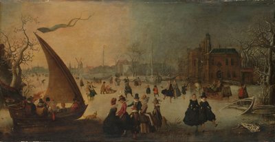 Landscape with Frozen Canal, Skaters and an Ice-Boat by Adam van Breen