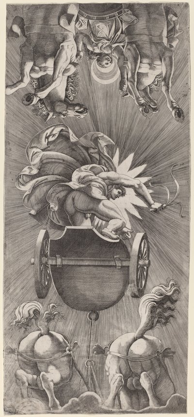 The Setting of the Sun with Chariots of Apollo and Diana by Adamo Scultori after Giulio Romano