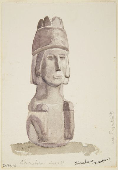 2 ft high stone statue of a human head from Chicualoque, Near Papantla by Adela Breton