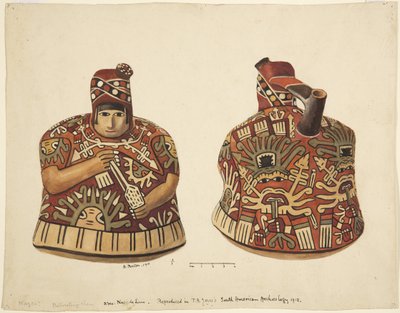 Container with a human figure on one side and a spout behind the head From Nazca, Peru by Adela Breton