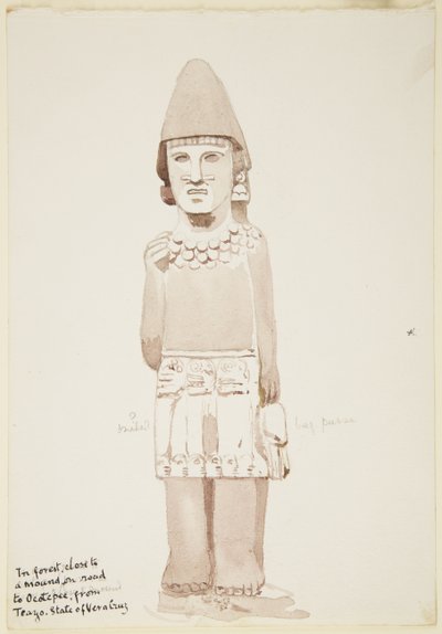 Statue from Teayo, North Veracruz, Mexico Shows Stone Statue with Male Figure Wearing Kilt by Adela Breton
