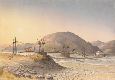 Suspension Bridge of Hide Thongs (Repaired with Chain) over the Maypu, Five Leagues South of Santiago, Chile, January 11th 1851 by Admiral Sir Edward Gennys Fanshawe