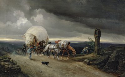 Horses Drawing Carts up a Hill by Adolf Friedrich