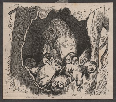 Owl with cubs, c. 1890 by Adolf Oberländer