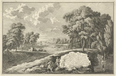 Arcadian River Landscape with Woman and Child, Title Page for: Thirty Pieces of Landscapes in Italy and Germany, Italian and German Landscapes (series title) by Adolf van der Laan