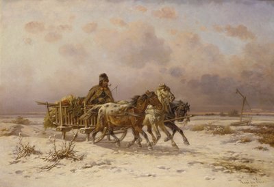 A Peasant in a Sledge Driving Three Horses by Adolf van der Venne