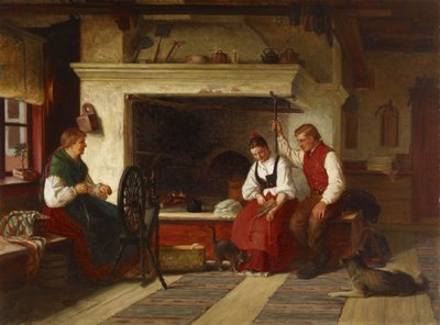 By the Hearth, an Ostrobothnian Courting Scene by Adolf von Becker