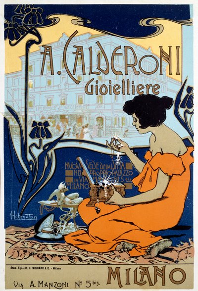 Advertising Poster for Calderoni Jeweler in Milan by Adolfo Hohenstein