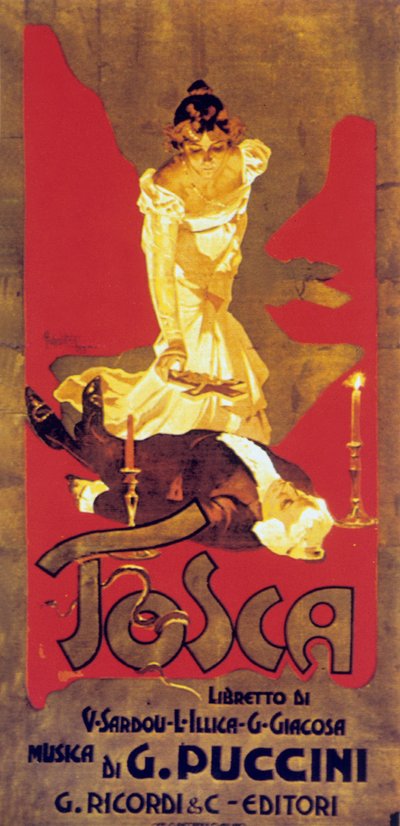 Cover by Adolf Hohenstein of Score of Opera Tosca by Giacomo Puccini by Adolfo Hohenstein