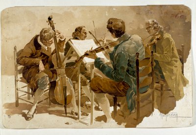 Four musicians: Three violinists and one cellist. Poster by Adolfo Hohenstein by Adolfo Hohenstein