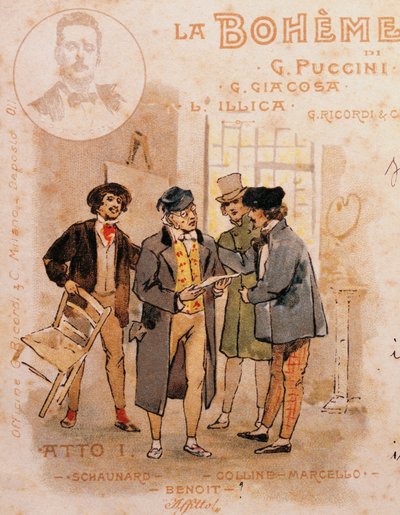 Postal Card by Adolf Hohenstein for First Performance of La Boheme by Adolfo Hohenstein
