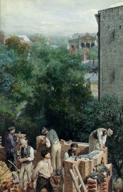 Bricklayers at a Building Site by Adolph Menzel