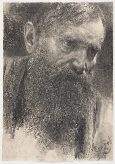 Head of a Bearded Man in Half-Profile by Adolph Menzel