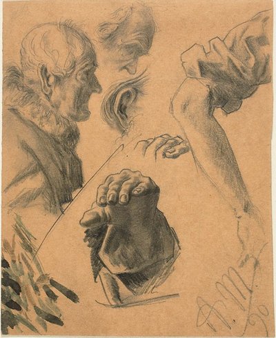 Sketches of Hands, Arms, and Heads by Adolph Menzel