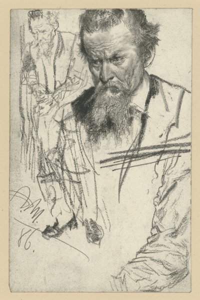 Bust of a Man with Goatee, Slightly Inclined to the Left, Left: a Standing Man, to the Left, Right: Sleeve Study by Adolph Menzel