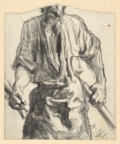 Ironworker with Apron and Wood in Hands. Study for "Iron Rolling Mill. Modern Cyclopes" by Adolph Menzel