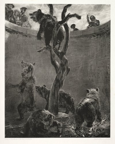 Essay on Stone with Brush and Scraper: The Bear Pit, 1851 by Adolph Menzel