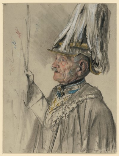Friedrich Graf von Wrangel in Coat with Helmet and Plume, Portrait Study for "The Coronation of Wilhelm I in Königsberg" by Adolph Menzel