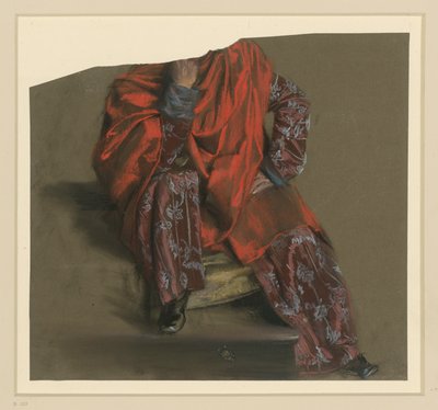 Study of a Male Figure Sitting en Face in a Floral Long Coat with Red Wrap by Adolph Menzel