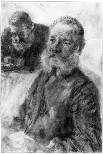 Half-Figure of a Bearded Man, in the Background Another Bust of a Bearded Man, Looking Down by Adolph Menzel