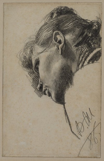 Head of a Young Woman Seen from Below by Adolph Menzel