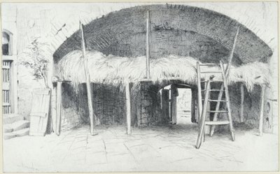 Hay Barn under an Arch of the Jungfernbastei in Dresden by Adolph Menzel