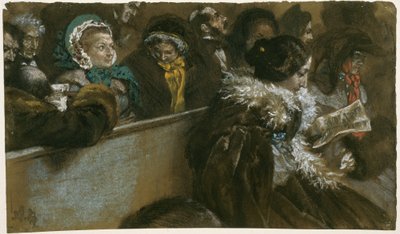 In the Church, Groups of Listening Women and Men in Formal Attire Sitting on Benches by Adolph Menzel