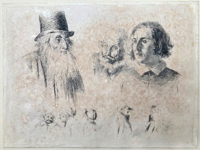Head and Figure Studies, Sheet 2 from the Series "Etching Attempts" by Adolph Menzel