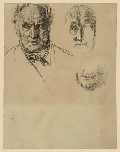 Head of an Older Man with Scarf and Two Detail Studies of the Face by Adolph Menzel