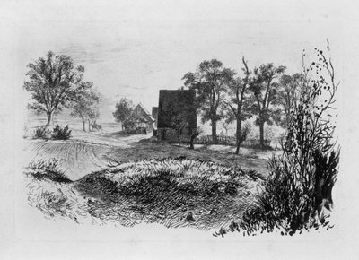 Landscape with Three Huts by Adolph Menzel