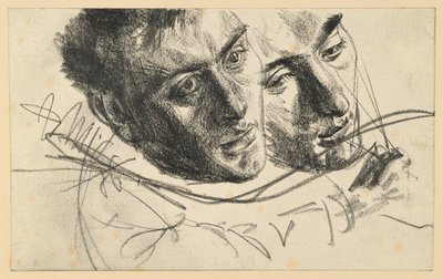 Male Head Tilted Right and to the Side, Two Studies by Adolph Menzel