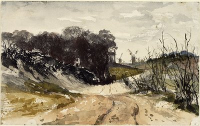 Markish Landscape with Windmills in the Background by Adolph Menzel