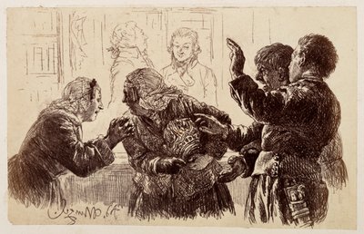 Marthe with the Jug Shards in Her Arm, Stands Between Veit and Ruprecht, and Eve Pleads with the Mother to Refrain, from Heinrich von Kleist