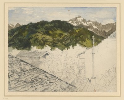 Partenkirchen, View of Mountains and Farmhouses by Adolph Menzel