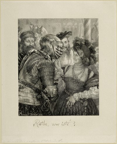 Guess Who It Is? Scene at a Masquerade Ball in Knightly Costume. For the German Artist Album, Year 1867 by Adolph Menzel
