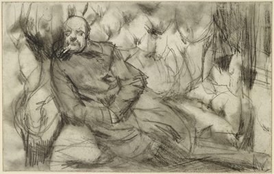 Sleeping Man in a Train Compartment by Adolph Menzel