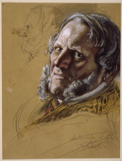State Minister von Patow, Bust Portrait, 3/4 en face, left: Head in Profile to the Left, Portrait Study for "The Coronation of Wilhelm I in Königsberg" by Adolph Menzel