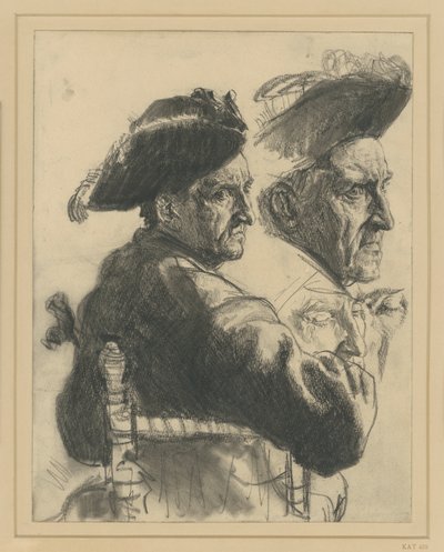 Study Sheet: Seated Officer from Behind, Head Study, Face Details by Adolph Menzel