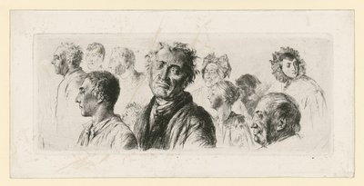 Study Sheet from the Asylum. Ten Heads, Mostly Facing Left by Adolph Menzel
