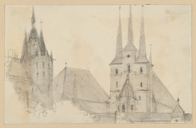 Towers and Roofs of the Cathedral and St. Severin in Erfurt by Adolph Menzel