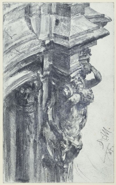 Western Herm Pair at the Wall Pavilion of the Zwinger in Dresden, seen from the Wall Terrace by Adolph Menzel