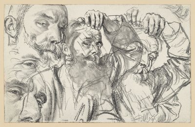 Two Studies of a Bearded Man Touching His Forehead with His Left Hand, Face Repeated Twice by Adolph Menzel