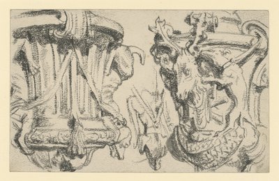 Two Vases on the Balustrade of the Terrace of Moritzburg Castle near Dresden by Adolph Menzel