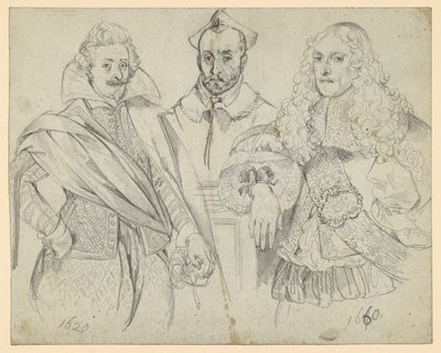 Two Dignitaries from 1620 and 1660, in the Middle a Cardinal. Copies of Historical Representations by Adolph Menzel
