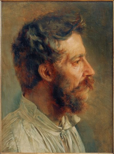 Bearded Worker Head in Profile by Adolph Menzel