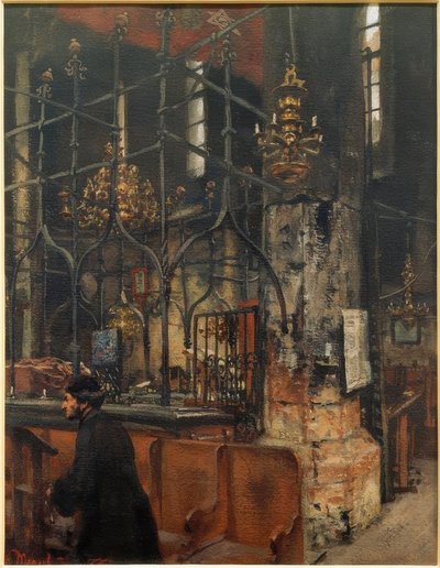 The Interior of the Old-New Synagogue in Prague by Adolph Menzel