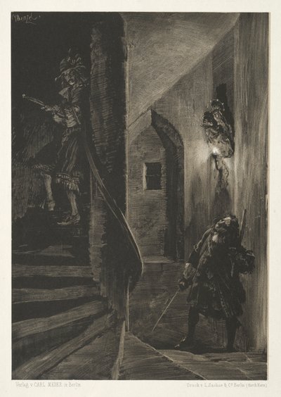 Essay on Stone with Brush and Scraper: Chase on the Winding Staircase by Adolph Menzel