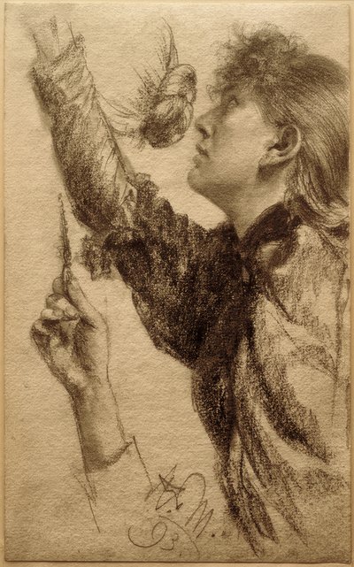 Study of a Young Woman with Raised Arm by Adolph Menzel
