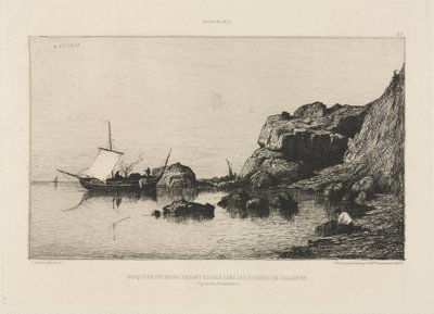 Fishing boat making a port of call at the rocks of Collioure by Adolphe Appian